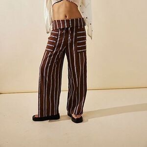 Free People Free-Est Came To Play Striped Pants Brown Blue Cotton XS 280065
